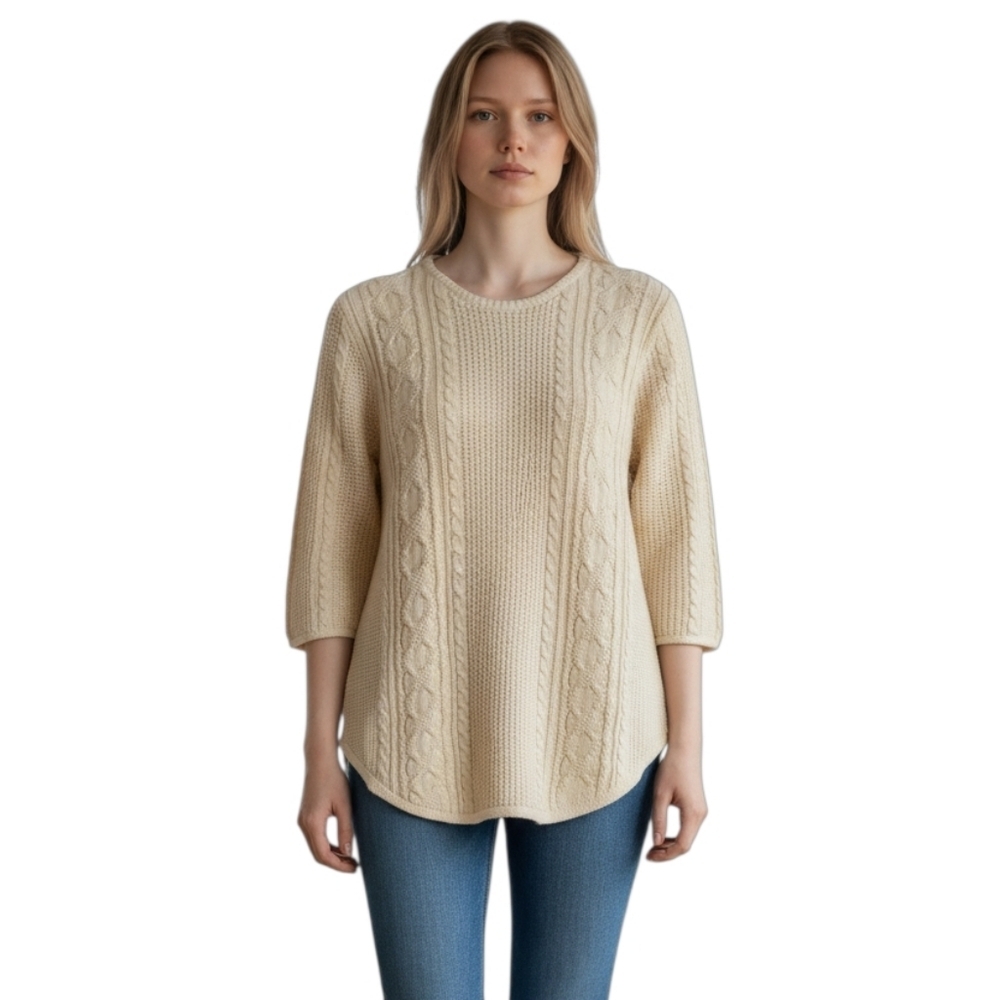 Jeanne Pierre Textured Cable Knit Curved Hem Tunic Pullover Sweater Top Size M
